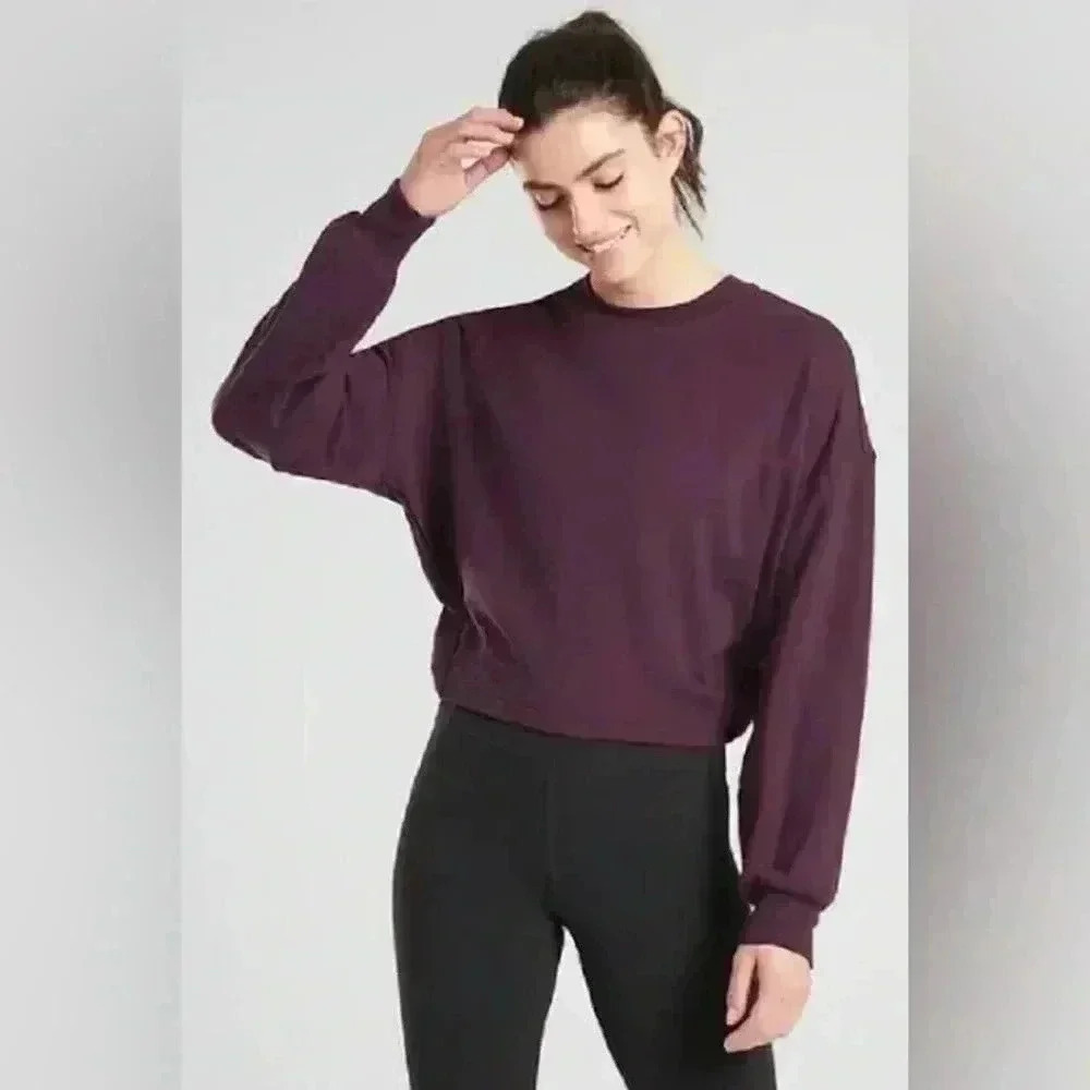 Athleta Purple Yoga Tie Back Athleisure Fitness Sweater Top #556520 XXS